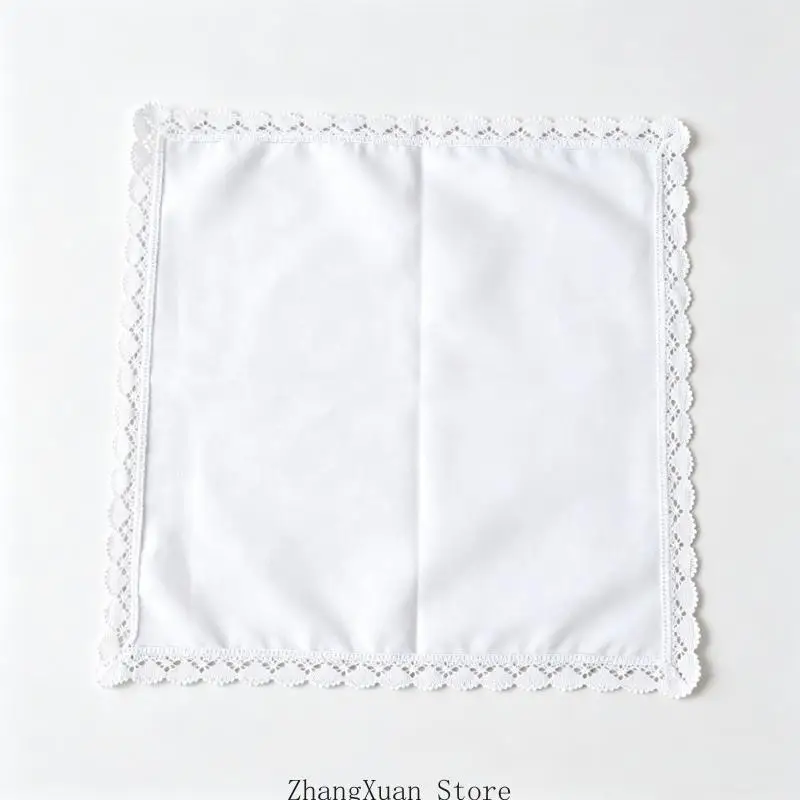 Weißes Taschentuch-Set aus Baumwolle mit Spitzenbesatz, gewelltes Stoff-Hochzeits-Brauttaschentuch zum Tragen, DIY-Stickhandtuch – Detail 4
