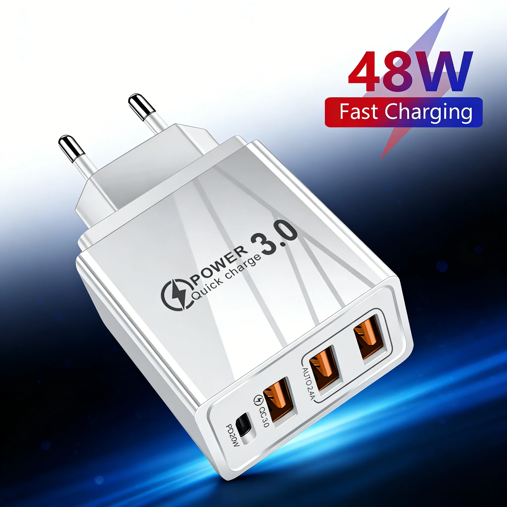 48W USB Charger QC3.0 Fast Charging Mobile Phone Power Adapter Type C Wall Charger EU/US Plug For iPhone Samsung Xiaomi Huawei