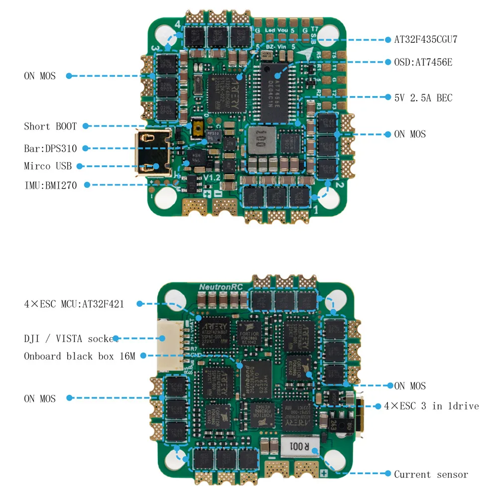 YSIDO AT32F435 mini AIO 32Bit AM32 35A 45A kontroler lotu płyty ESC 25.5*25.5mm wzór montażowy dla drona wyścigowego FPV