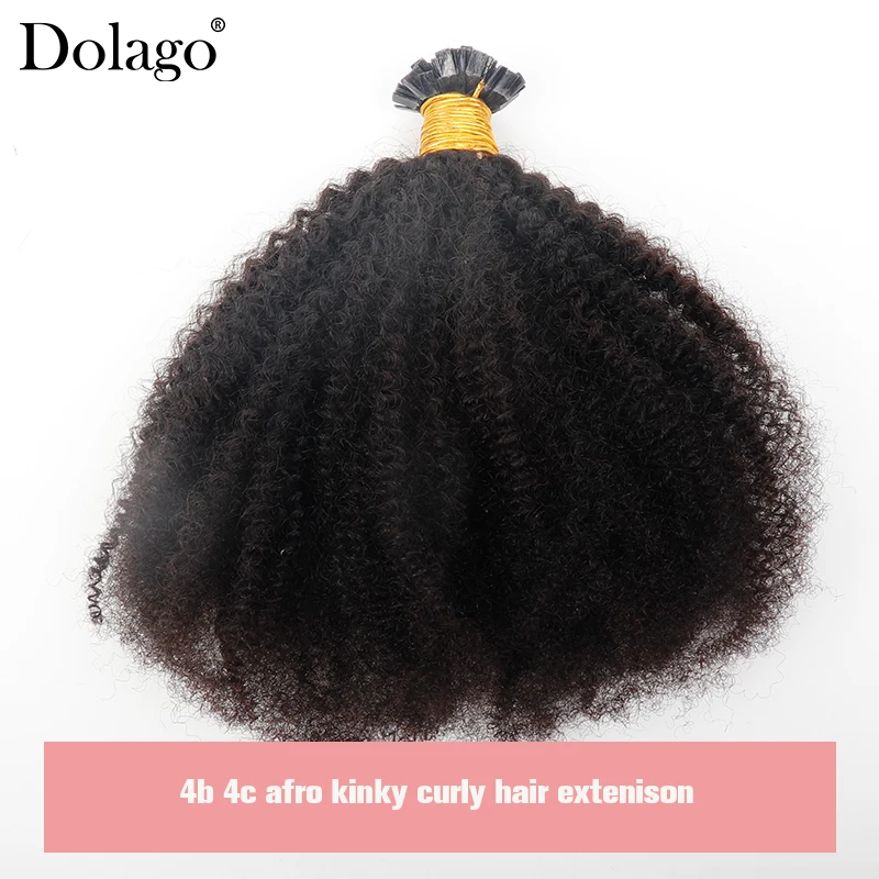 

4B 4C Fusion Hair Extensions Afro Kinky Curly Human Hair Bundles Keratin Flat K Tip Hair Extension For Women Naturl Black Dolago