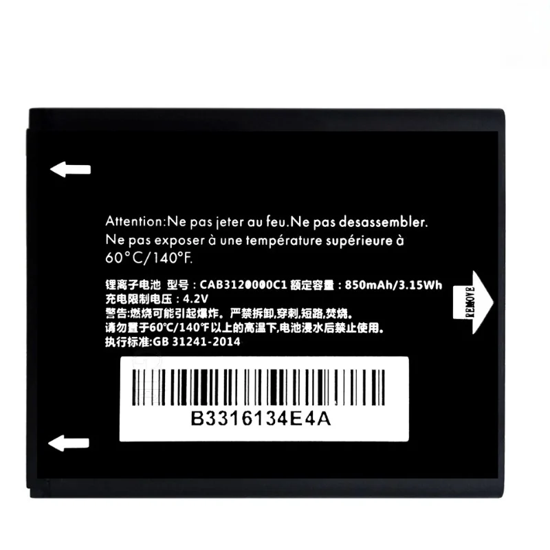 CAB3120000C1 Battery 3.7V 850mAh For Alcatel 2017B 510A OT-800 OT-800A A392A OT-710 798 Mobile Phone Replacement Battery