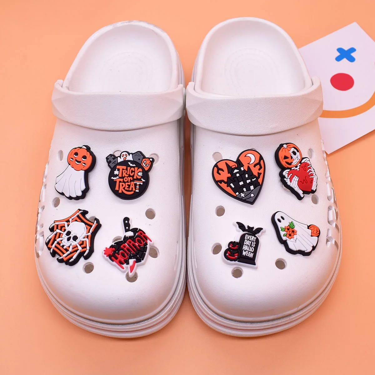 Halloween Cute Ghost Hole Shoes Charm PVC Soft Rubber Skull Head Shoe Buckle Pumpkin Shoe Flower Festival Gift