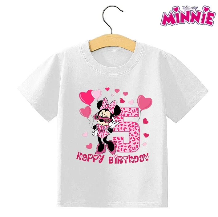

Disney Minnie Mouse T-shirt Children Birthday Figure Tee Top Summer Cotton Clothes Fashion Cartoon Short Sleeve Loose Clothing