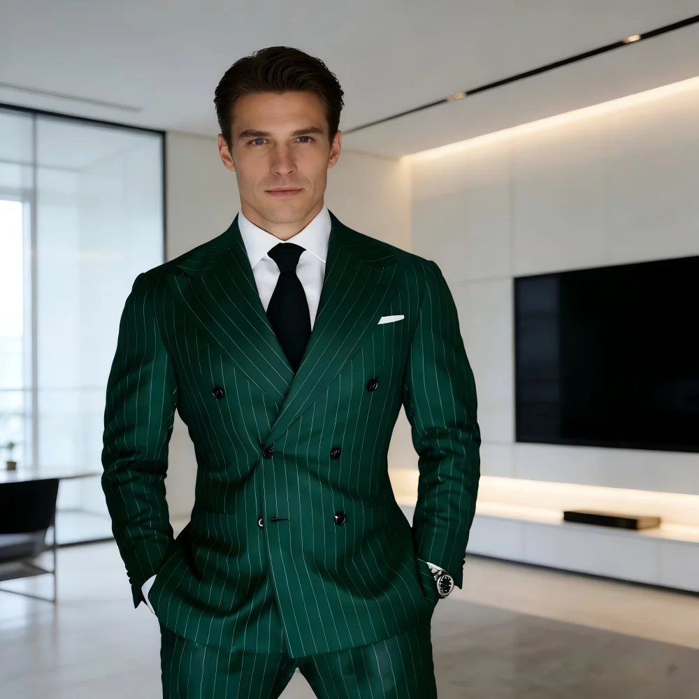 

Men's 2-Piece Suit Set Slim Fit Double Breasted Lapel Formal Grey Blue Marine High Quality Jacket And Trousers Ensemble