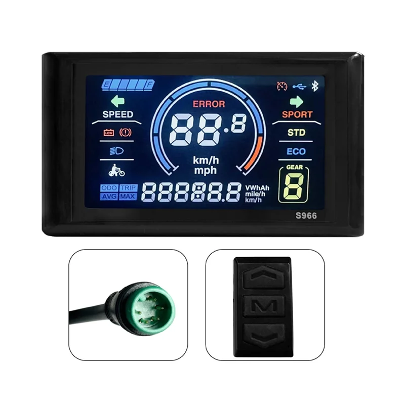 

TURE Ebike LCD Display 24-72V 5Pins LCD-S966 Smart Color Screen Waterproof Compatible With No 2 Protocol Controller