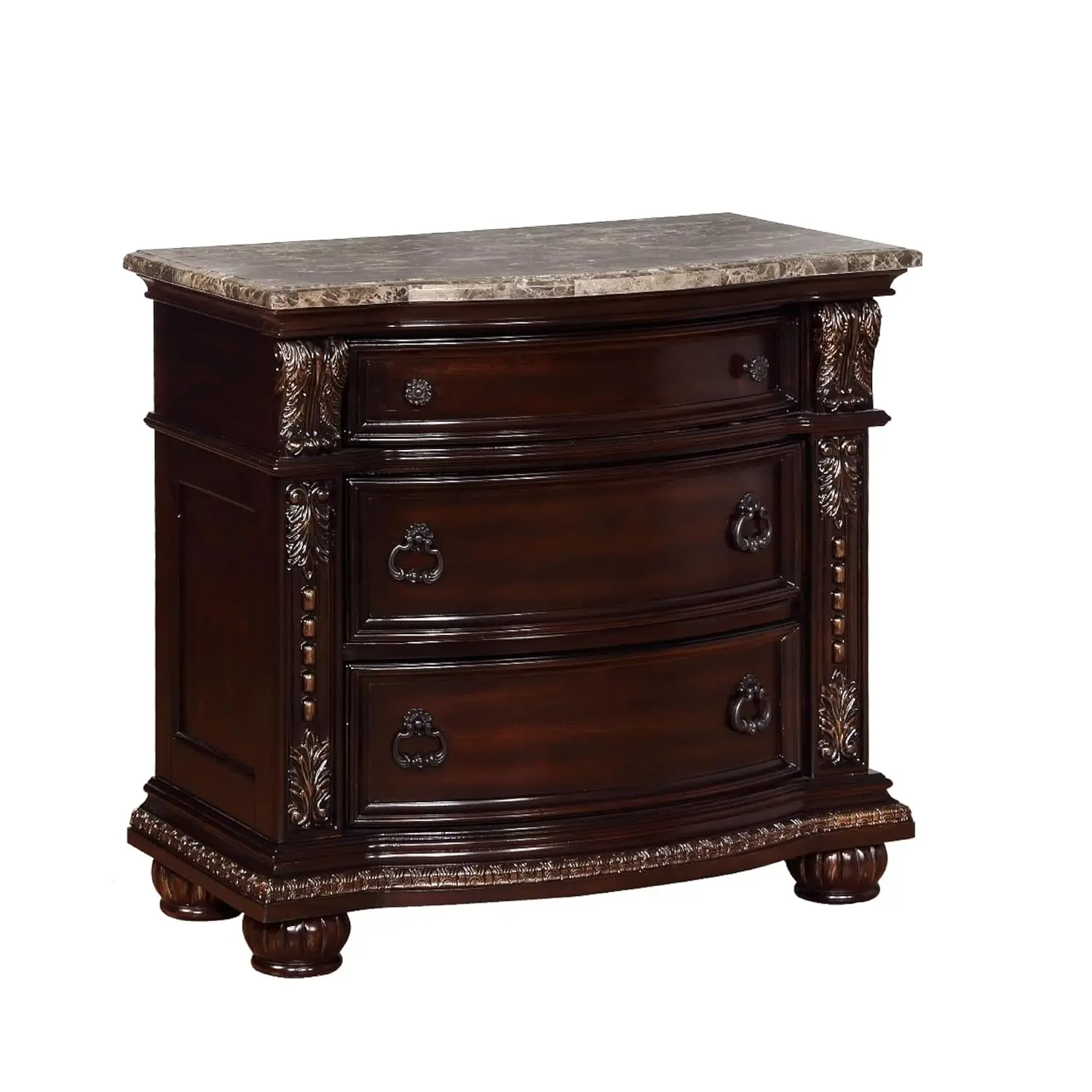 

Wooden Nightstand 3 Drawers Bun Feet Bedroom Furniture Brown, Customized