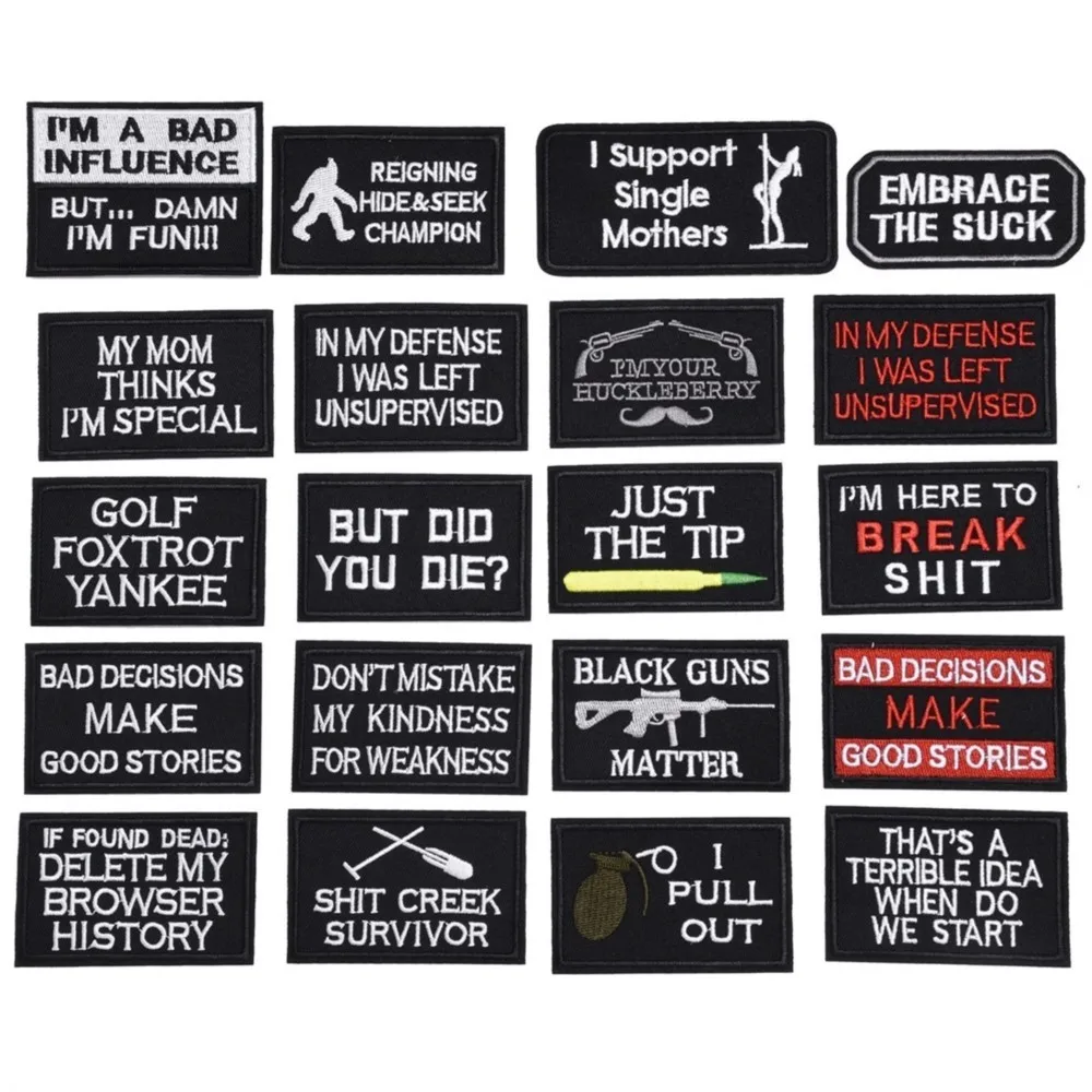 

20Pcs Tactical Morale Slogans Badge Labels Ironing Embroidered Stickers Stick on for Hat Backpack Clothes Patches applique