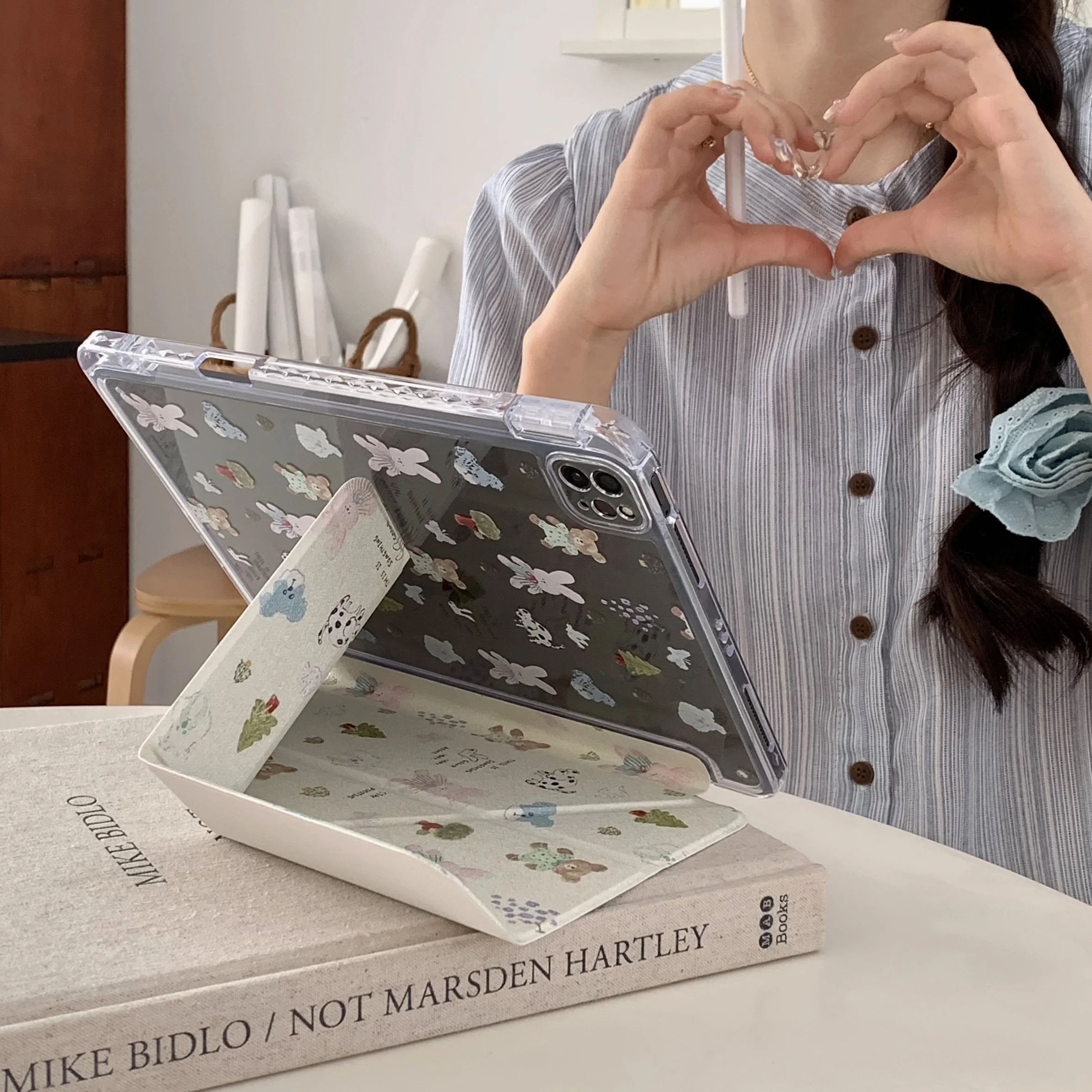 Capa de coelho fofa para apple ipad air 2024 13 polegadas pro 12.9 polegadas air 5/4 10.9 capa dobrável com suporte 10.2 ''10.5 11 polegadas 2022