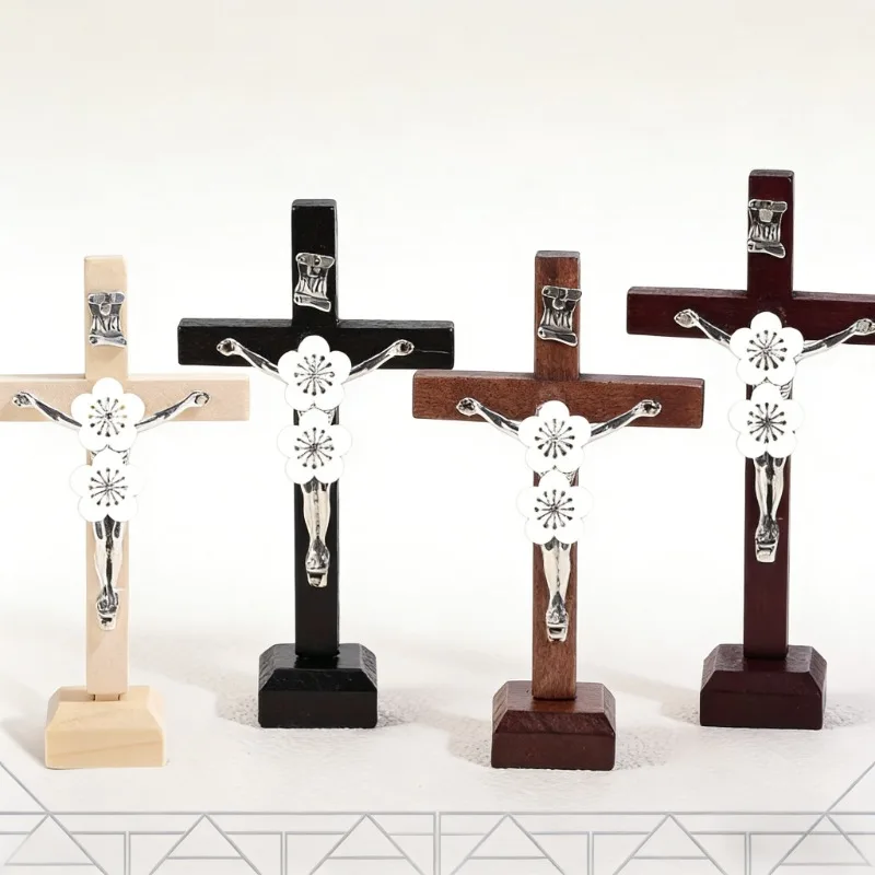 Easter Carved Solid Wood Cross Church Artisan Gift Decorative Tabletop Cross Ornament Suitable for domestic altar decoration