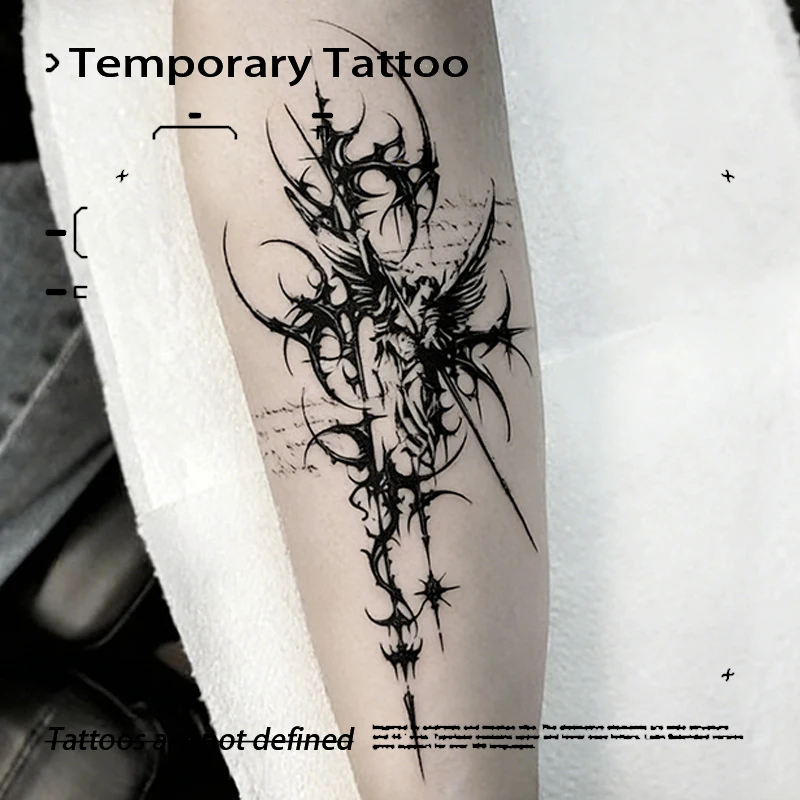 

Временная татуировка-наклейка «Готический ангельский меч» с растительным соком, водостойкая, долговечная, полупостоянная, для мужчин, для рук и тела.