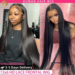 40-calowe proste ludzkie włosy 13x4 Hd Lace Frontal Wig Brazilian 13x6 Lace Front Human Hair Wigs For Black Women Pre Plucked