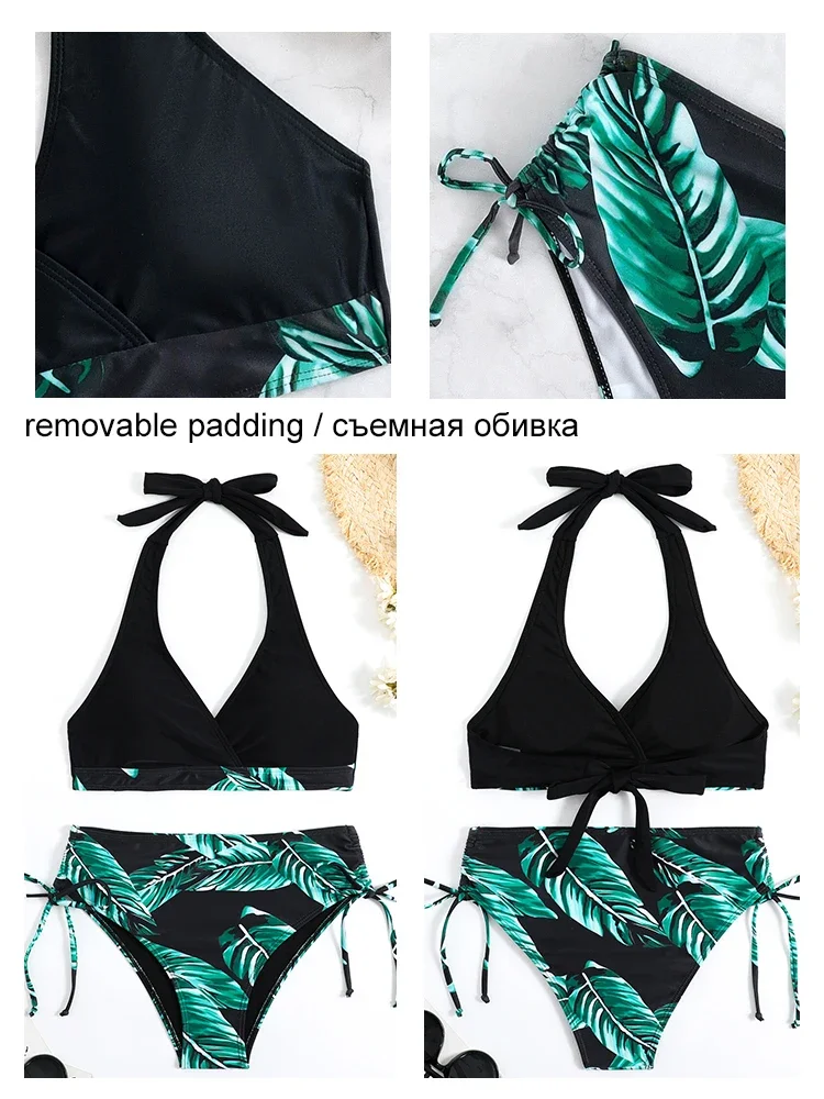 Riseado Bikinis Set High Waist Swimsuit Swimwear Women 2023 Sexy Bikini Leaf Print Bathing Suit Women Beachwear Bath Suit New