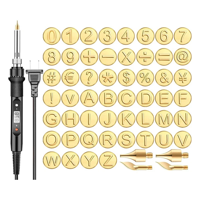 

56 Pcs Wood Burning Kit with Letters,DIY Wood/Leather Burning Set, Letter Soldering Iron Stencils Kit Tool US Plug