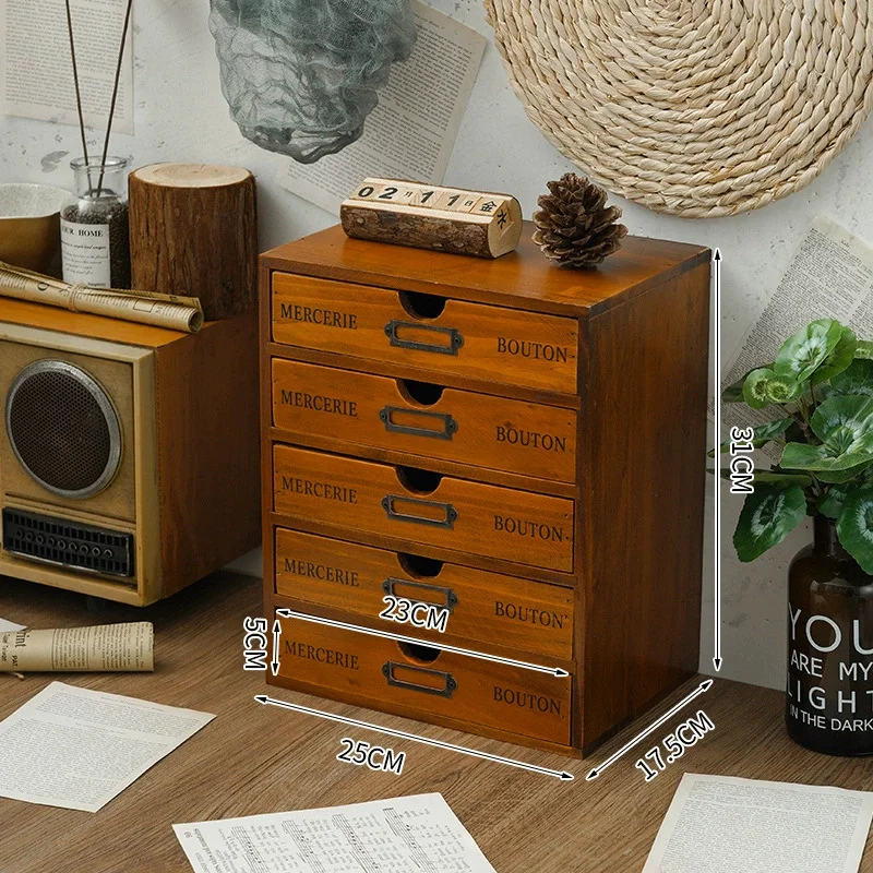 Multi-Layer Net Red New Log Retro Hand Account Storage Holz Desktop Debris Cosmetics Lotion Finishing Box – Detail 2