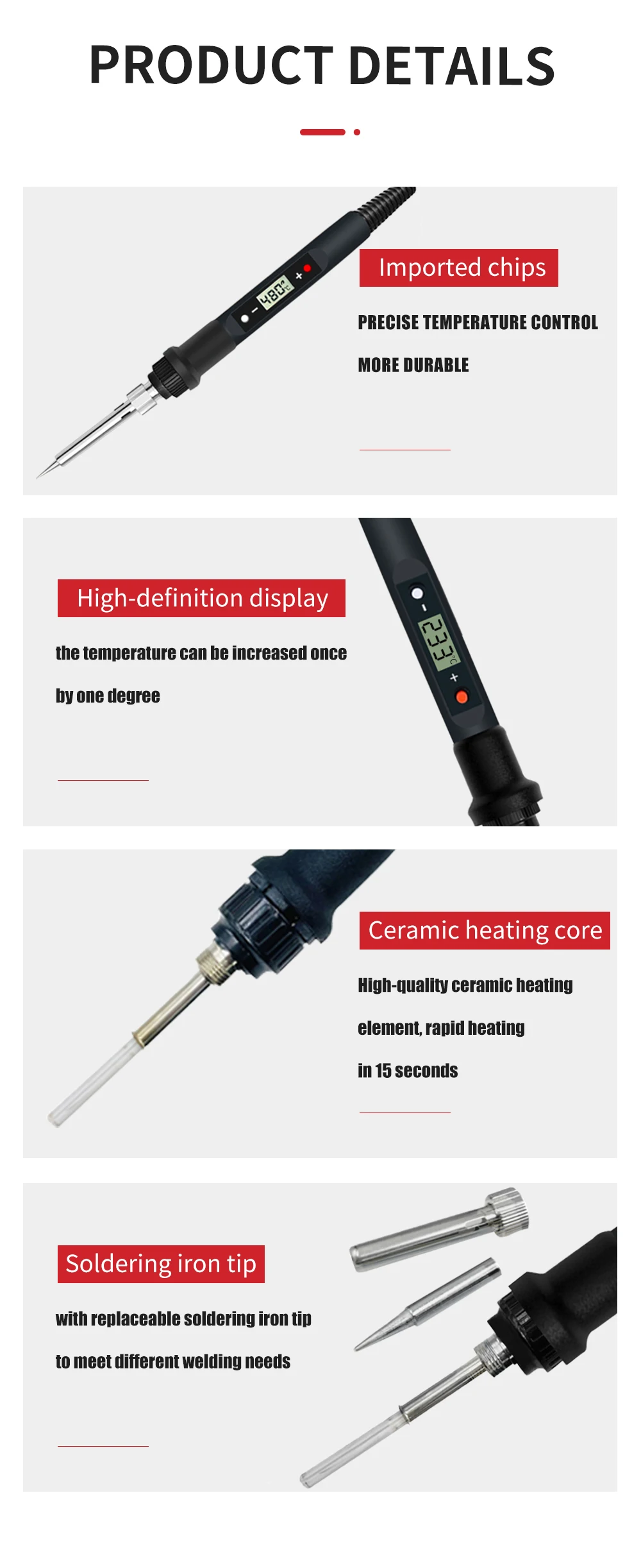 80W Digitale Elektrische Lötkolben Set Kit 220V 110V Temperatur Einstellbar LCD Display Solder Schweißen Eisen Werkzeug tipps – Detail 6