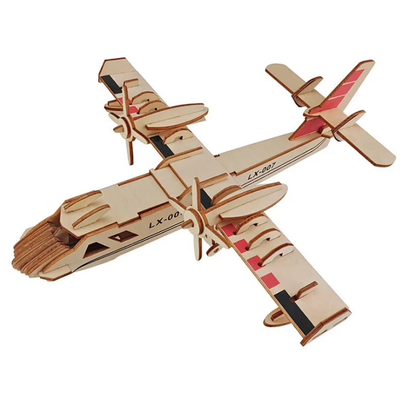 Wooden DIY Jigsaw 3D Puzzle Handmade Assemble Painting Airplane Plane Model Toys For Children Kids Handicraft Flying Assemble