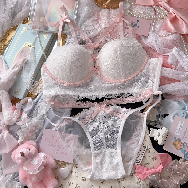 Sexy outwear lace lingerie women cross straps underwear love pendant steel ring gathered bra set