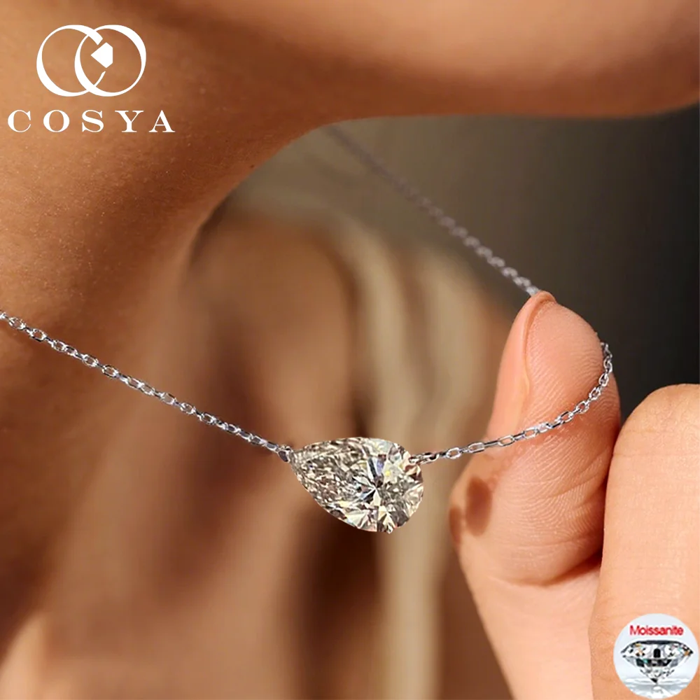 

COSYA 1-3CT Pear Cut Moissanite Necklace For Woman 100% 925 Silver 18K Gold Sparkling Waterdrop Lab Diamond Pendant Fine Jewelry