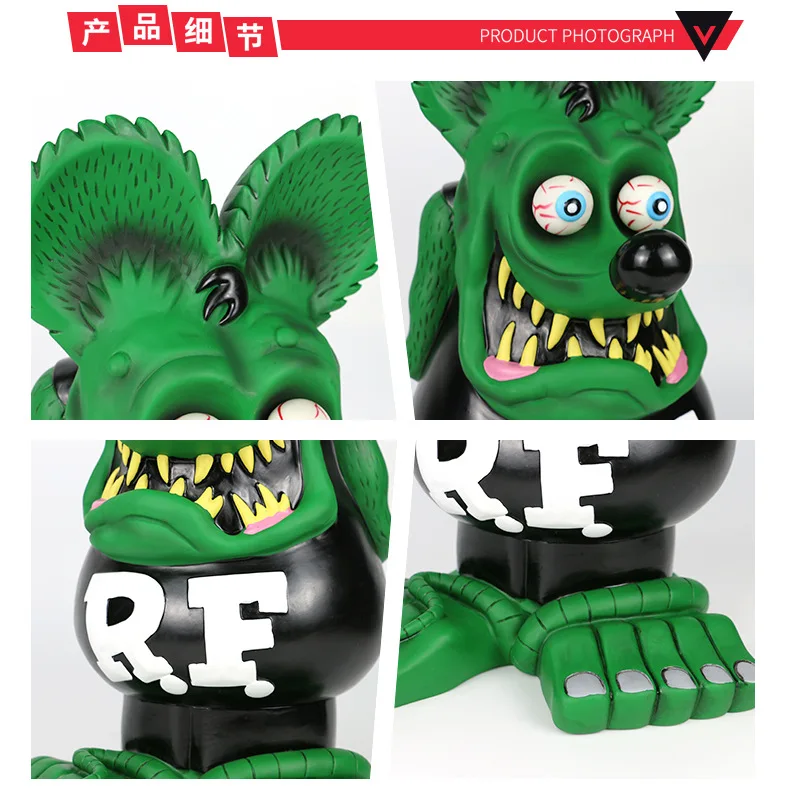 Rat Fink 33cm Black Green Vinyl Big Model Doll Ornament Premium Edition RF Crazy Mouse Large Statue Gift Toy Collection Figure