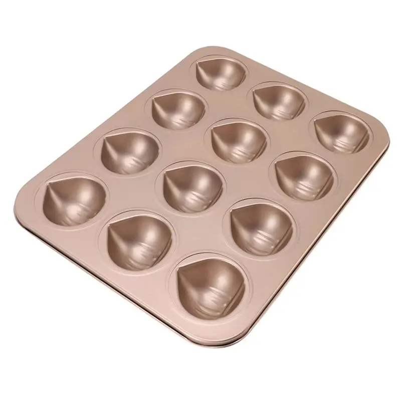 ABLN-Chestnut-Shaped Muffin Cake Mold, 12 Holes Non-Stick Metal, Easy To Clean Chocolate Pudding Dessert Muffin Cake Mold.