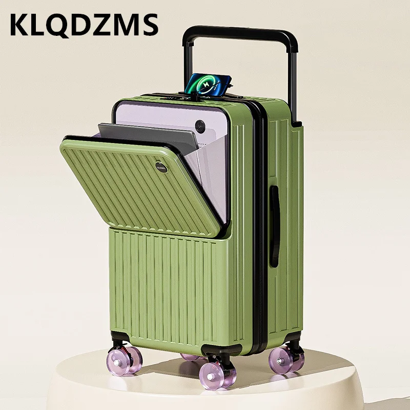 

KLQDZMS Front Opening Luggage Compartment Women's Suitcase With Wheels For Boarding Silent Wheels Semi Open Lid Travel Luggage