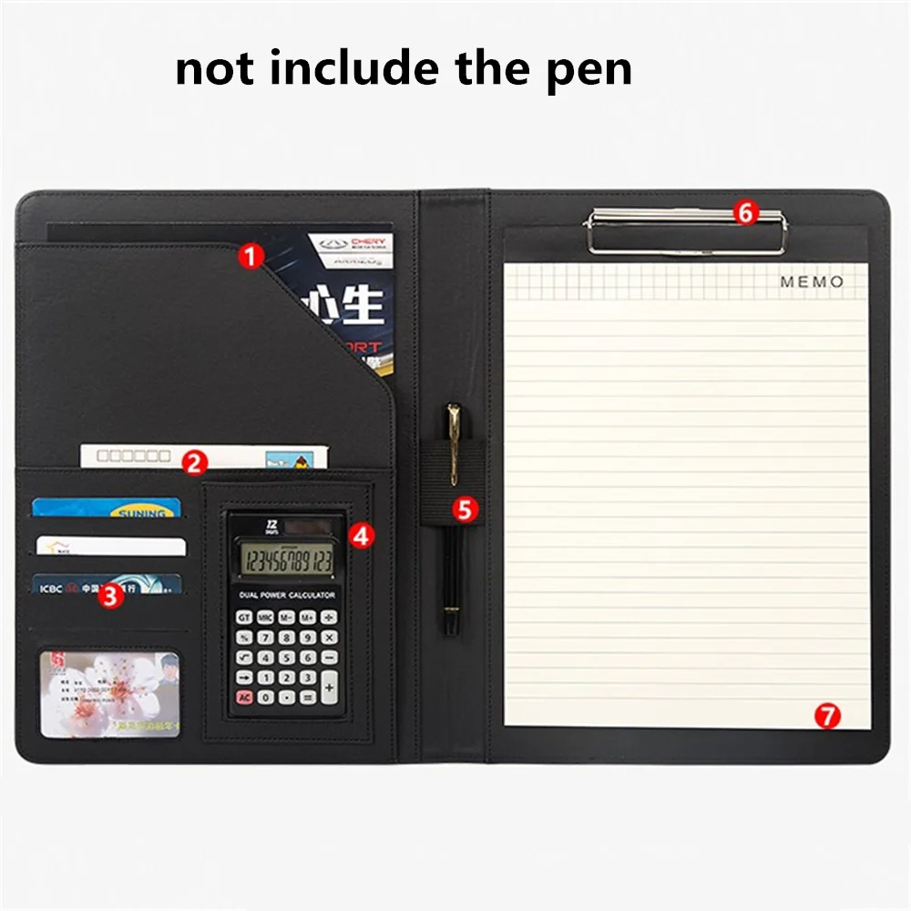 New High Quality Leather  Portfolio A4 Documents Folder Cases Manager Bag Business Floder with 8-Bit Calculator
