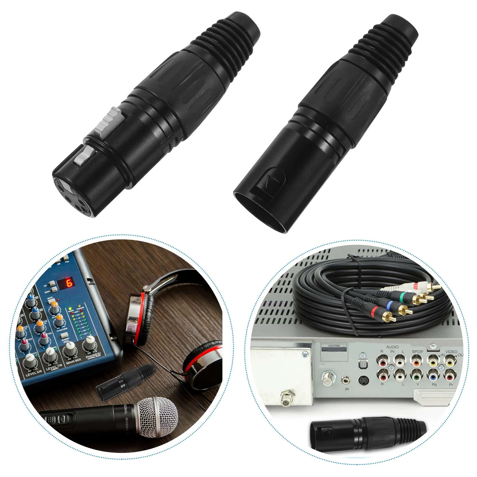 

4pcs 5 Pin Xlr Plugs Black Male Female Connectors Microphone Audio Cable Ends Replacement Silver-Plated Copper Pins Mic Adapter