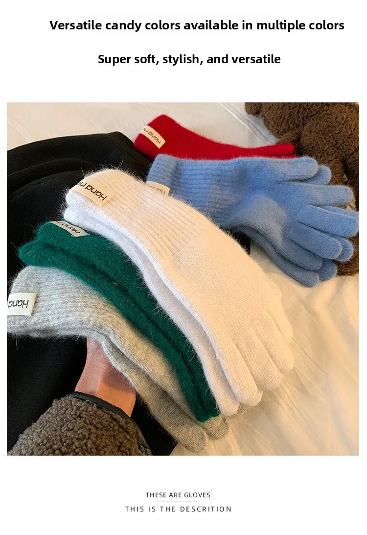 Women Wool Cashmere Gloves Cable Knit Touchscreen Finger Hole Winter Autumn Warm Wrist Length Classic Gloves Female Mitten