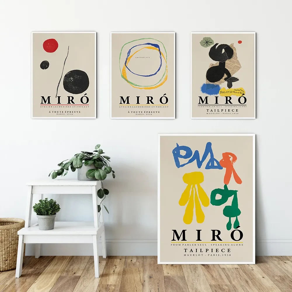 Joan Miro Retro Artwork Exhibition Posters and Prints Gallery Wall Art Picture Museum Canvas Painting for Living Room Home Decor