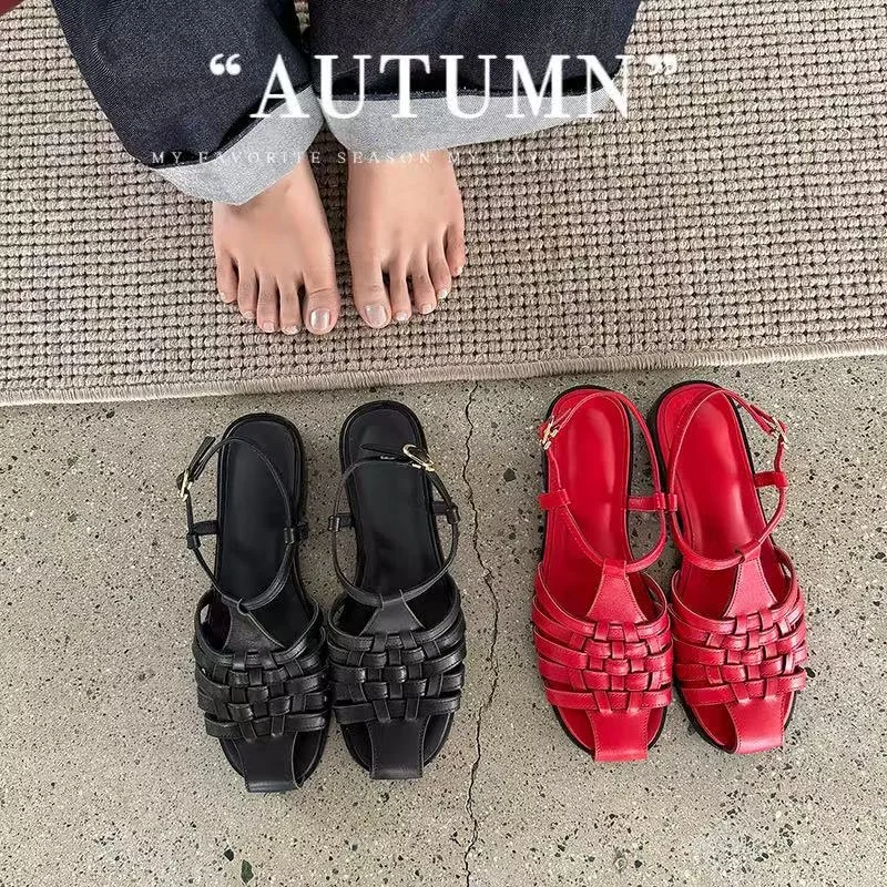 2026 new summer women sandals natural leather plus size 22-29cm cowhide+sheepskin cross-tied ankle-buckle women shoes fashion