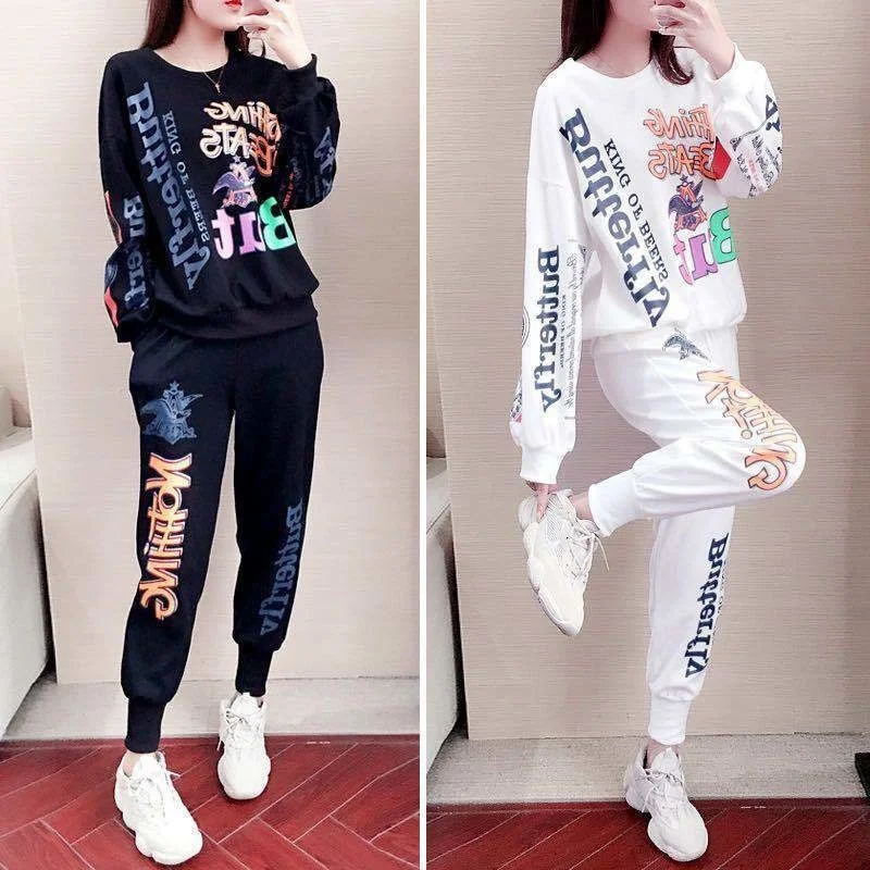 Women's Tracksuit 2023 Spring Autumn New Fashion Casual Sweat Suits Loose Long Sleeved Tops And Pants Two Piece Set For Women