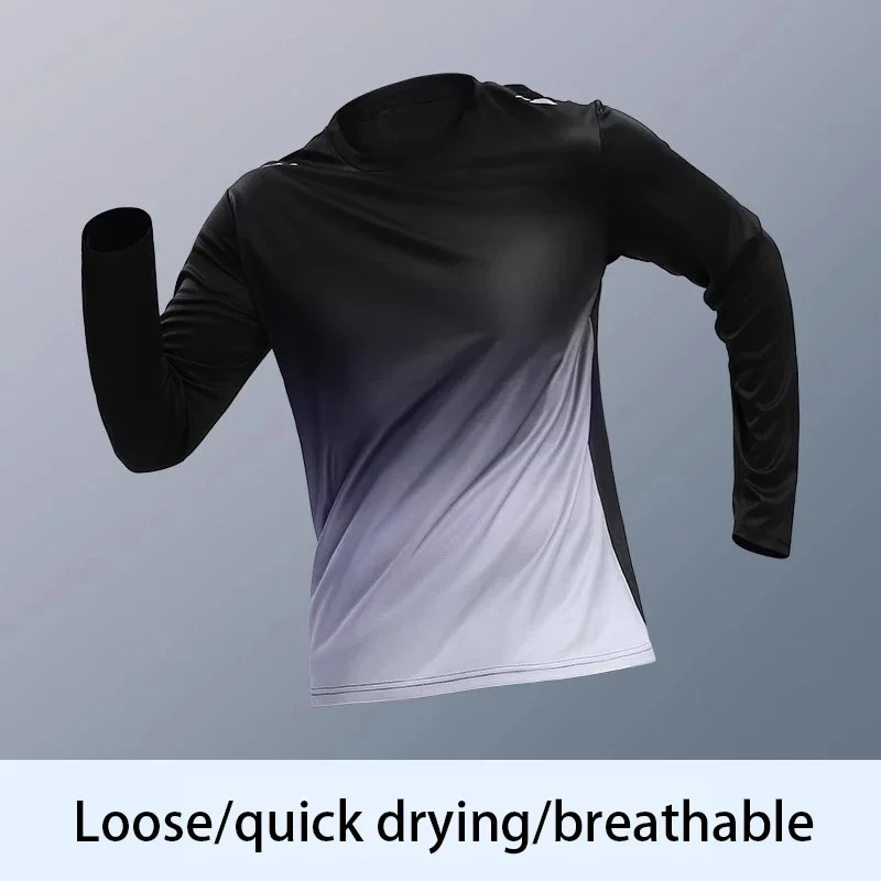 Men's quick-dry long-sleeved T-shirt, breathable gradient, loose-fitting, suitable for sports and running