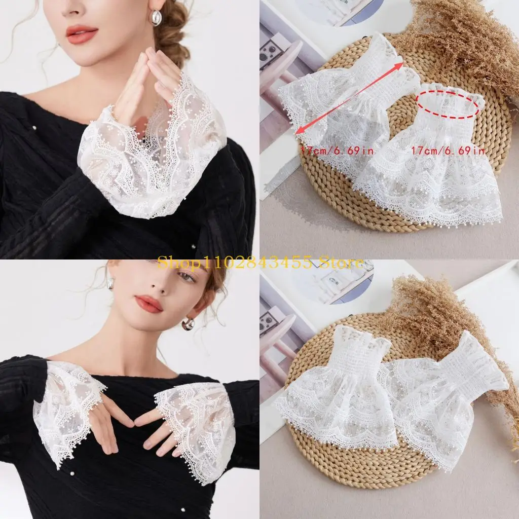 49MC Elegant Faux Arm Sleeves with Lace Flower Design Decorative Sleeves Wrist Cuffs For Women Sweater Outfit Accessories