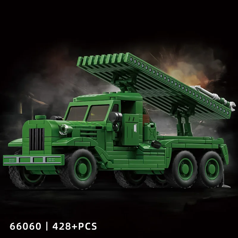 

2025 new half track armored tractor small particle assembly building block anti tank gun Katyusha model toy