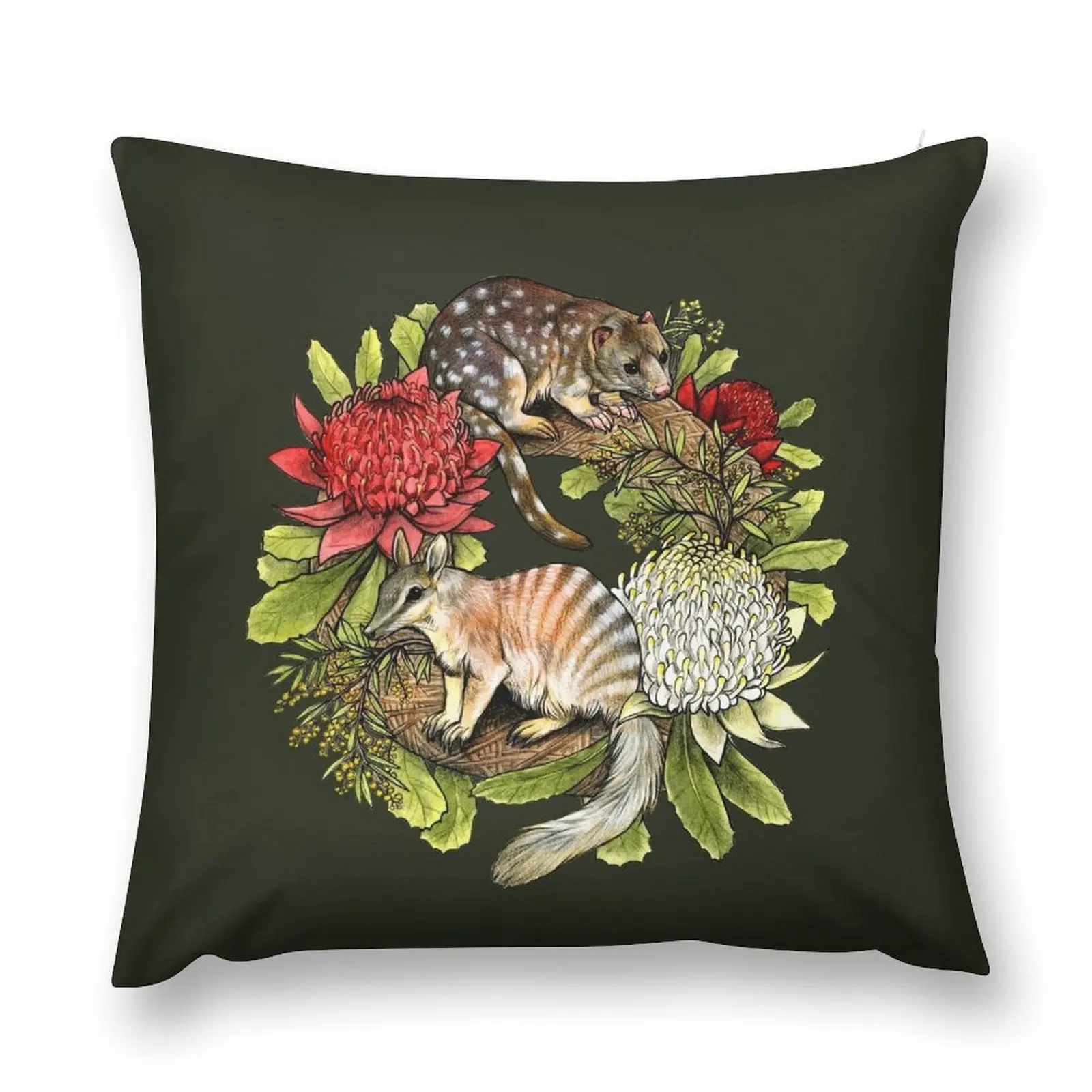 

Quoll and Numbat Australian Christmas Wreath Throw Pillow Sofa Covers Custom Cushion Photo Pillow Case Christmas pillow