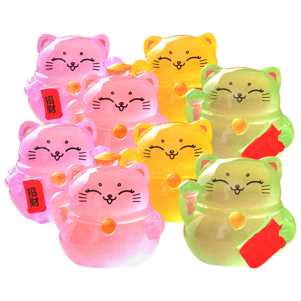 8 Pcs Lucky Cat Ornament Cake Topper Resin Fortune Miniature Tiny Animals Figurines Micro Landscape Statue