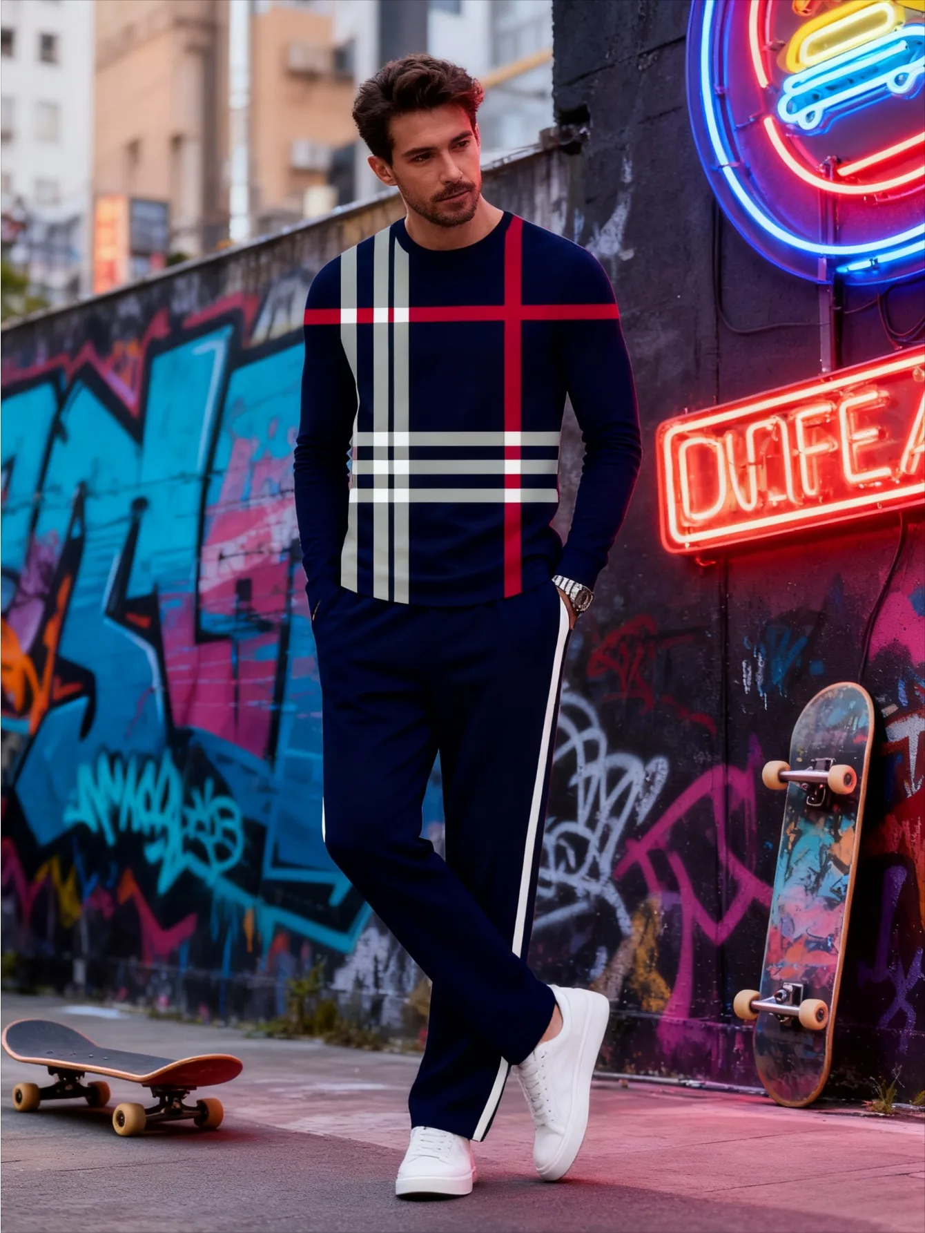 Ensemble à capuche décontracté tendance imprimé numérique 2 pièces pour hommes