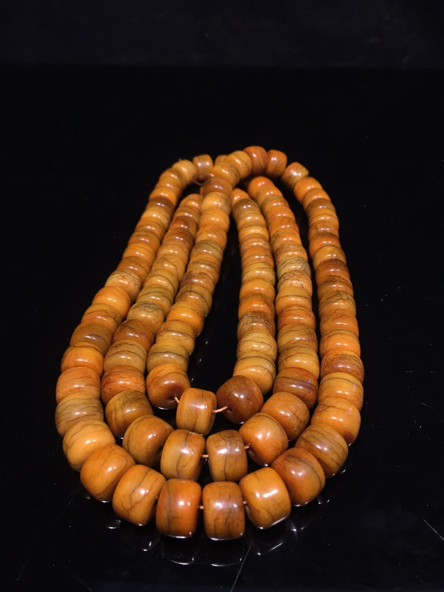 20“Tibetan Temple Collection Natural Bovine bone Carved Ball 108 beads Necklace Rosary Buddhist utensils Town house Exorcism