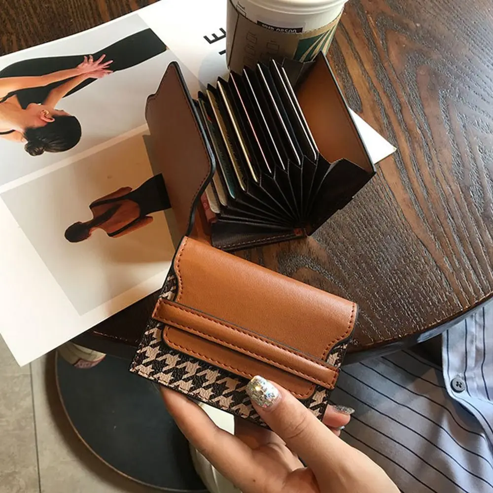 Fashion PU leather Houndstooth Card Bag Card Pocket Clutch Bag Card Holders Clutch Korean Style Coin Purse Short Wallet Women