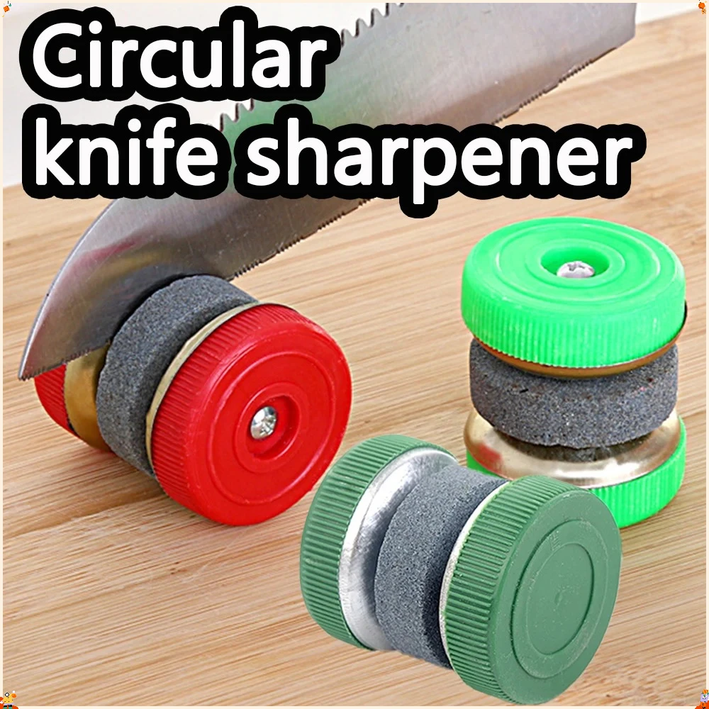 Round Sharpener Kitchen Knife Sharpener with Grindstone for Comfortable Grip Dual Slot for Scissors and Knives Random Colour