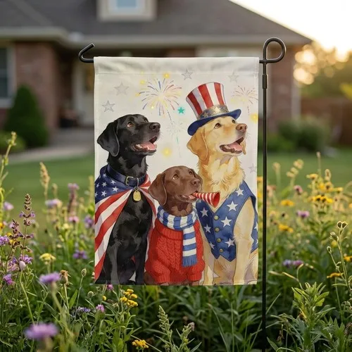 Patriotic 4th of July Dogs Garden Flag 12x18 Inch Double Sided, Memorial Day RRI