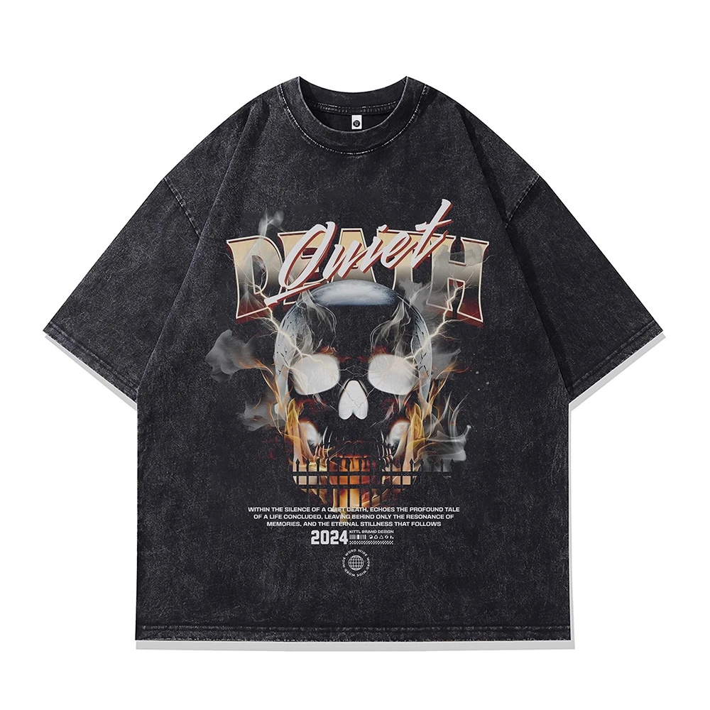 Skulls Goth Demon Anime Print Oversized T-shirt Men Short Sleeve Vintage Graphic T Shirts Jujutsu Kaisen Gothic Cotton Tops Tees