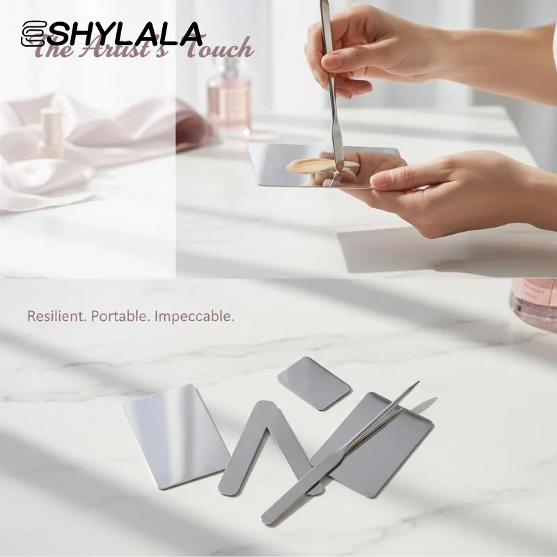 Stainless Steel Makeup Mixing Palette 2Pcs Set with Stirring Rod for Professional Cosmetic Nail Art Make Up Use