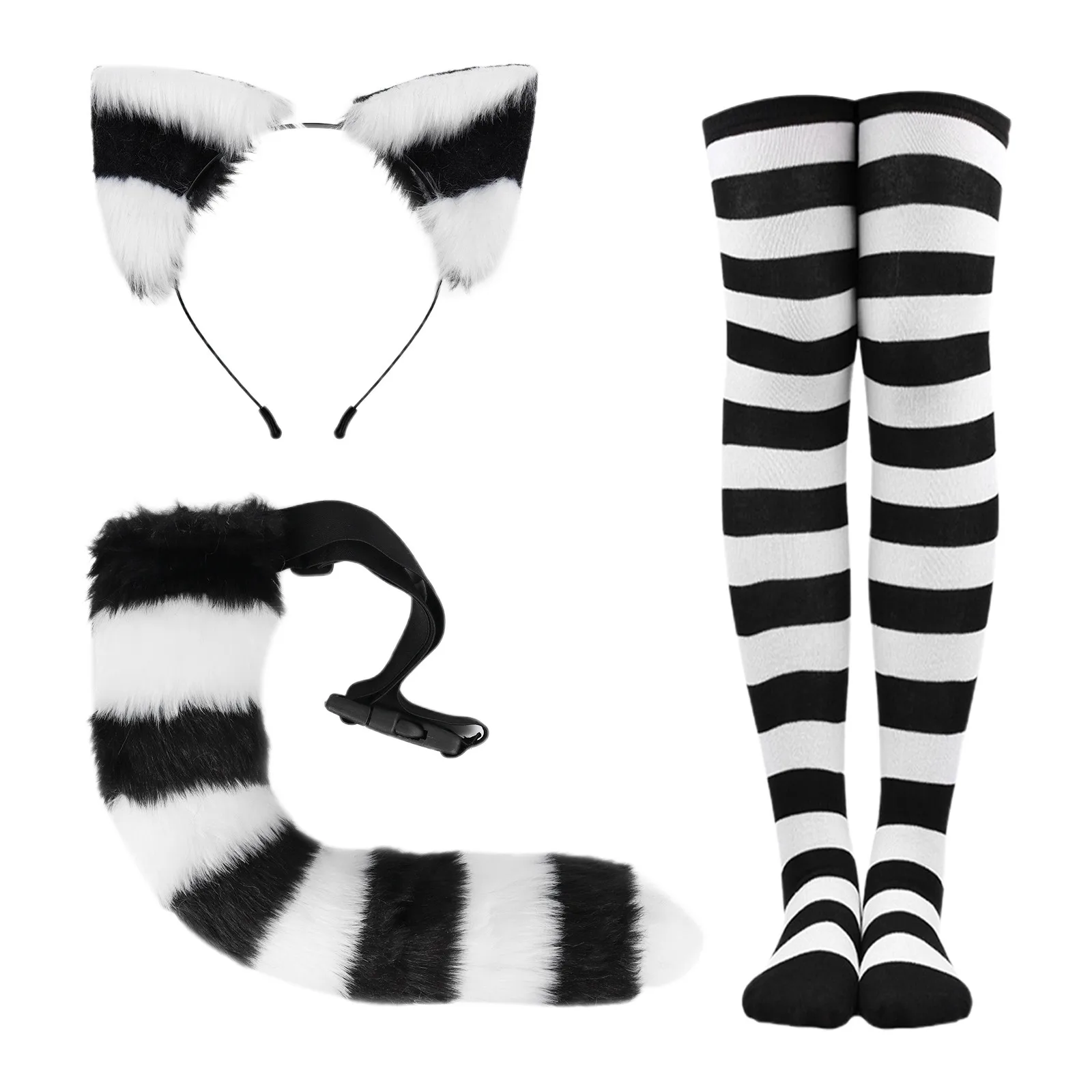 New Therian Fox Cat Ears Headwear Fluffy Animal Ears Headband Ears Hair Hoop Tail Set Halloween Party Cosplay Accessories Props