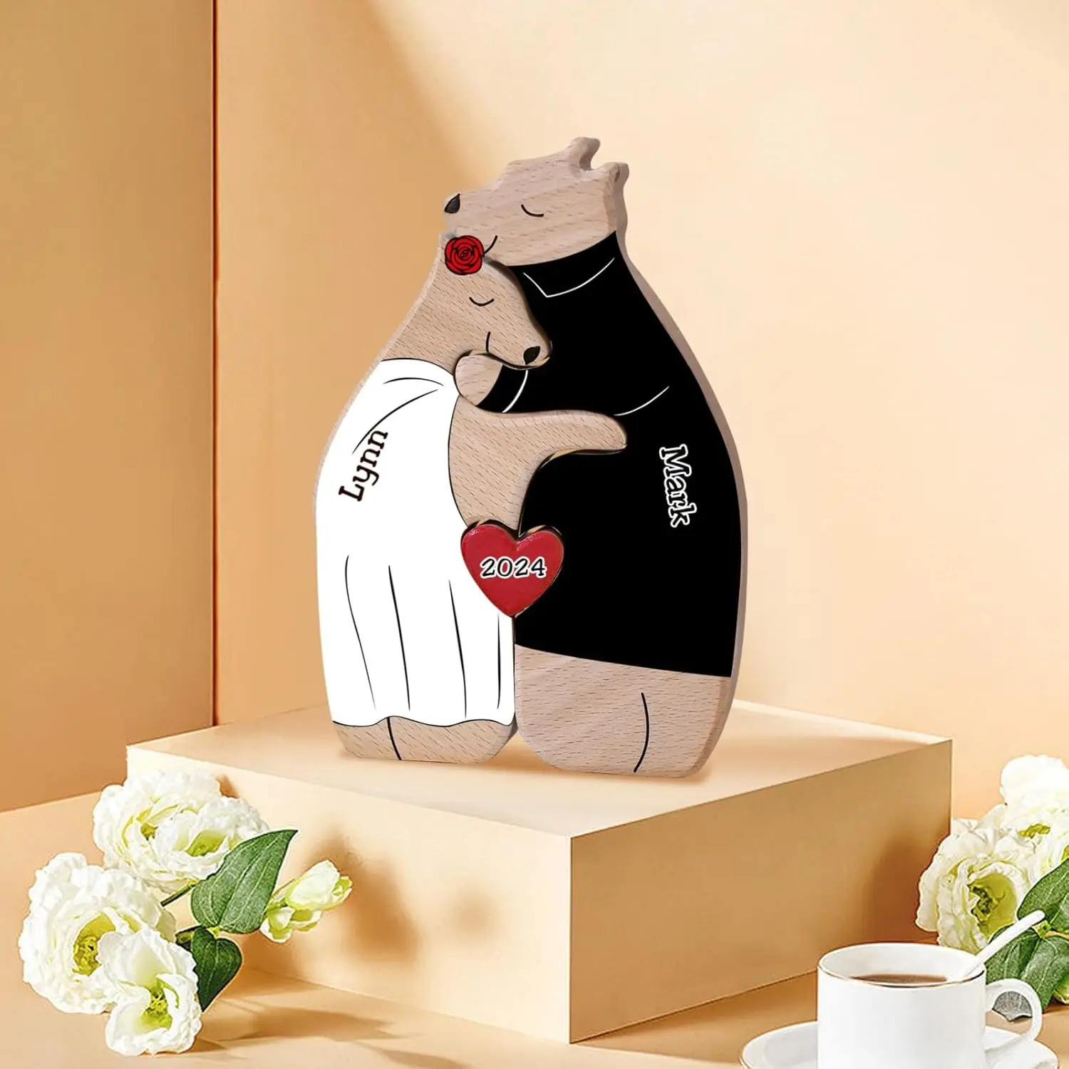 

Custom Personalized Wooden Bear Puzzle Couple Name Puzzle for Birthday Gifts Warm Home Decoration for Couple Mom Dad Friend