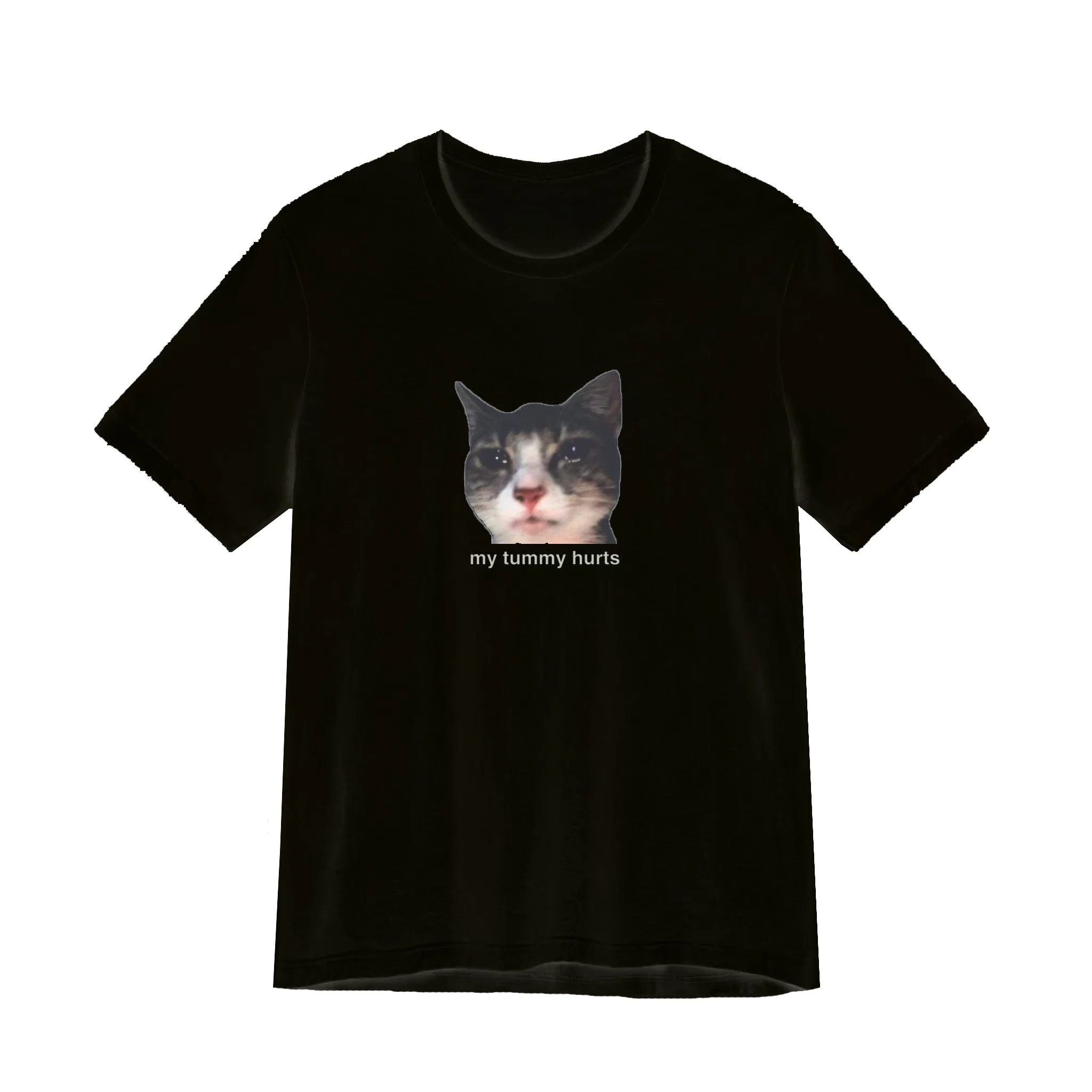My Tummy Hurts Print Women's Oversized T-shirt Crying Cat Cute Funny Meme Gift Graphic Tee Unisex Short Sleeves Cat Graphic Tops