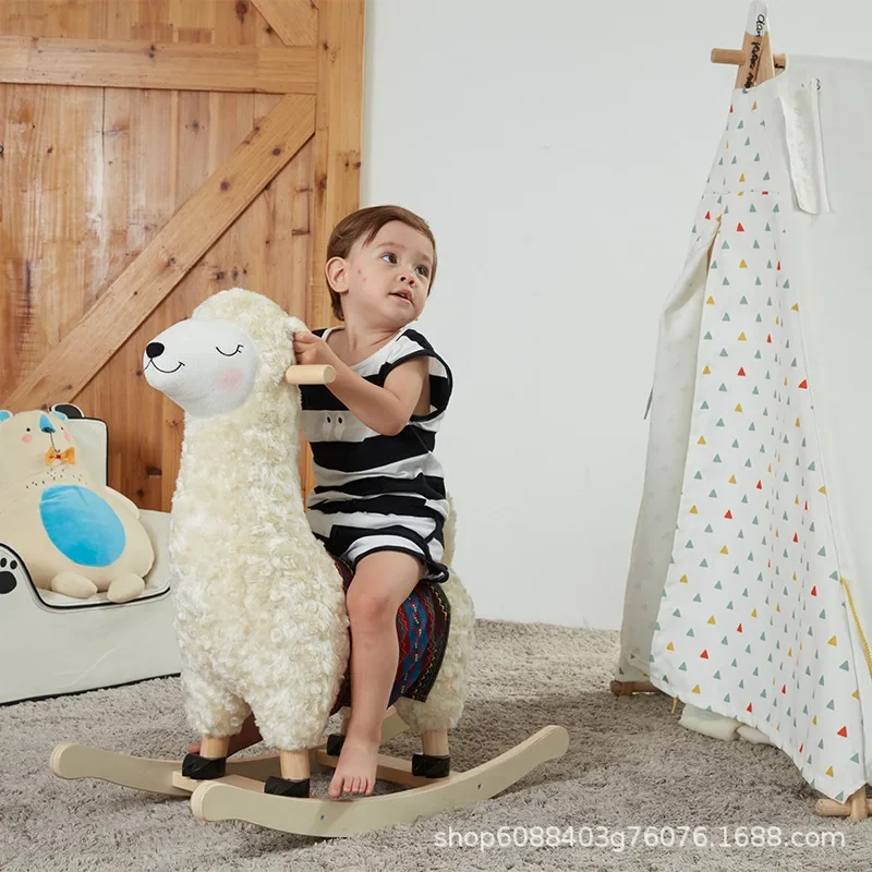 Alpaca cadeira de balanço infantil bebê brinquedo de madeira maciça primeiro presente de aniversário