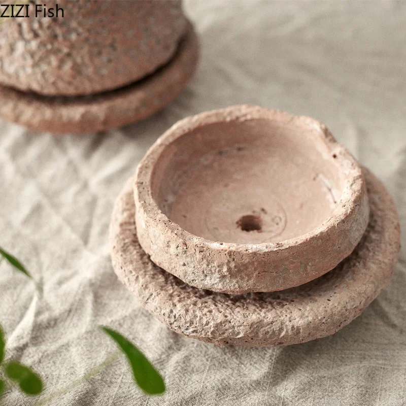 Handmade Ceramic Flower Pot with Base Tray Green Plant Pots Flower Vase Garden Pots Planters Desktop