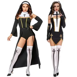 Volledige-Conjunto de pijama Sexy para adultos, uniforme de Gewoonte, monja, Kostuum, Vrouwen, Exotische, Rollenspel, Cosplay de Halloween, vestido religioso