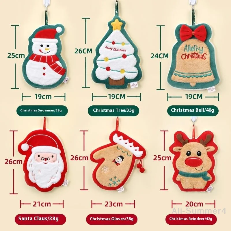Cute Christmas Cleaning Towel Coral Velvet Hand Towel Snowman Bathroom Hanging Absorbent Dishcloth Soft Cleaning Cloth Rag